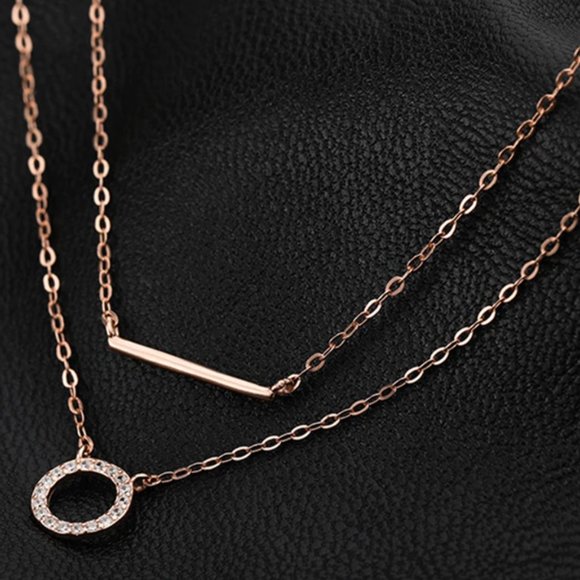 NEW Silver/Rose Gold Simple Zircon Circle Necklace - Picture 3 of 6